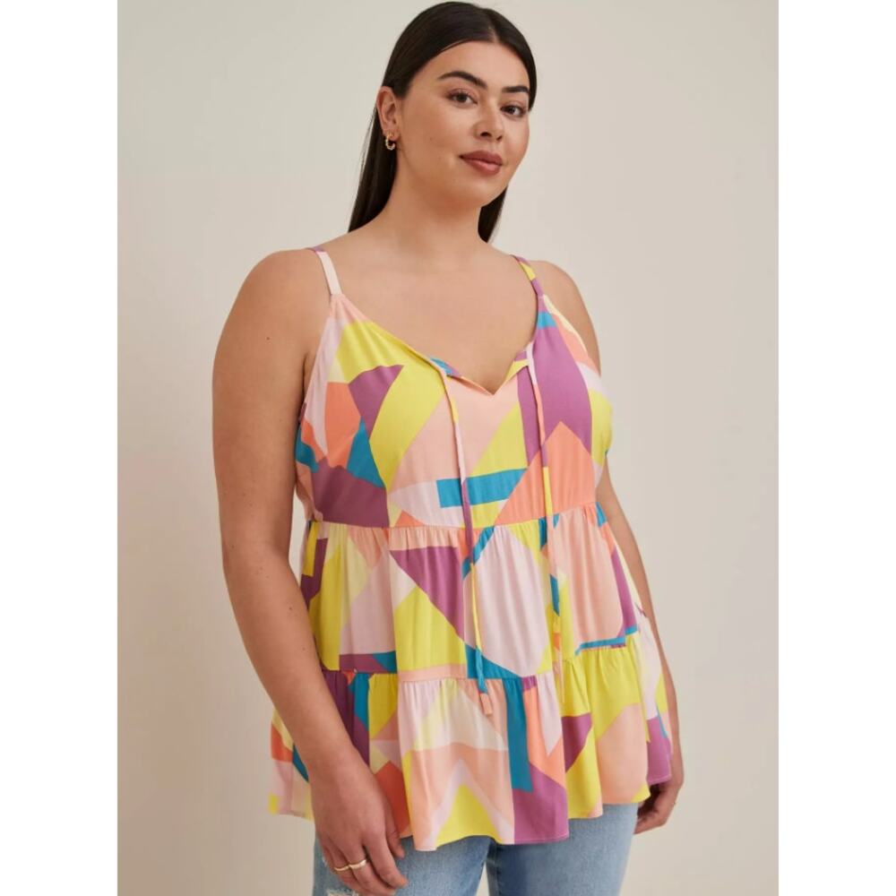 NWT Torrid Challis Tiered Tie-Front Cami in Multi Geo Size 1 (1X)